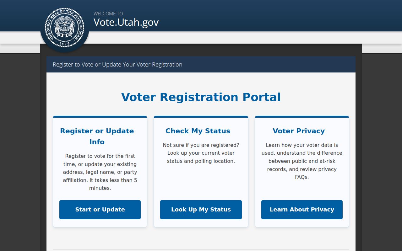 Saratoga Springs residents directory view of the Utah voter registration portal