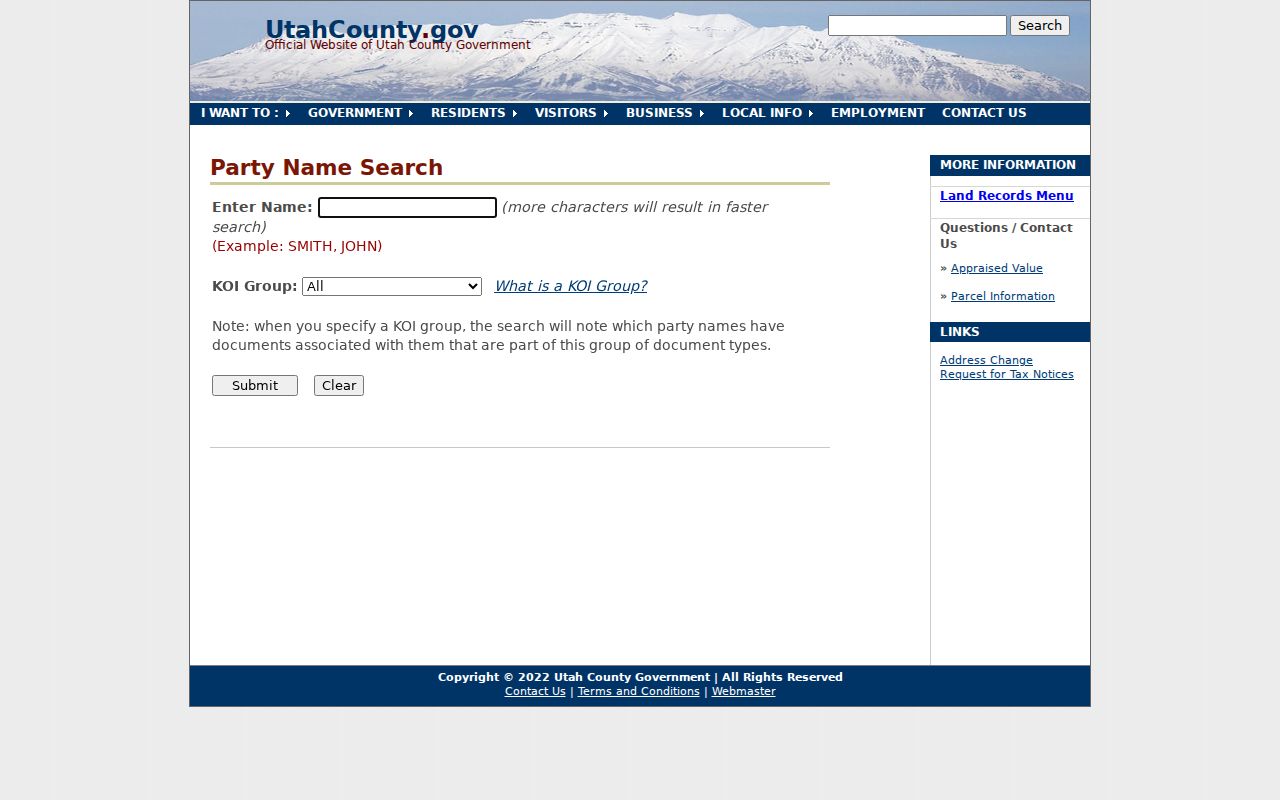 Saratoga Springs resident lookup view of the Utah County recorder party search