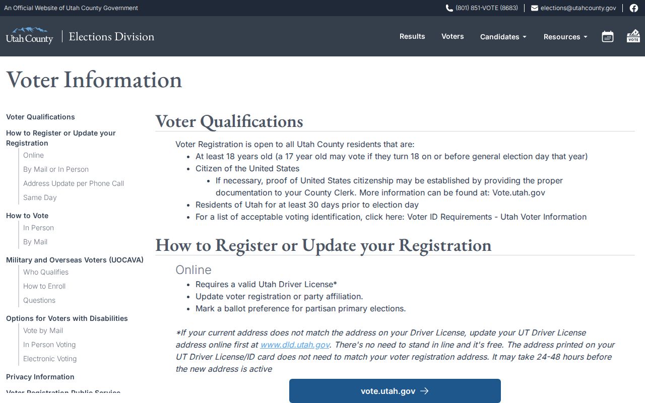 Saratoga Springs resident lookup view of Utah County voter information